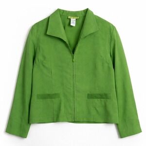 Anna and Frank Womens 100% Silk Zip Up Jacket Green Lagenlook Size S Colorblock
